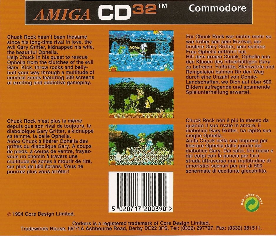 Chuck Rock box art for Amiga CD32